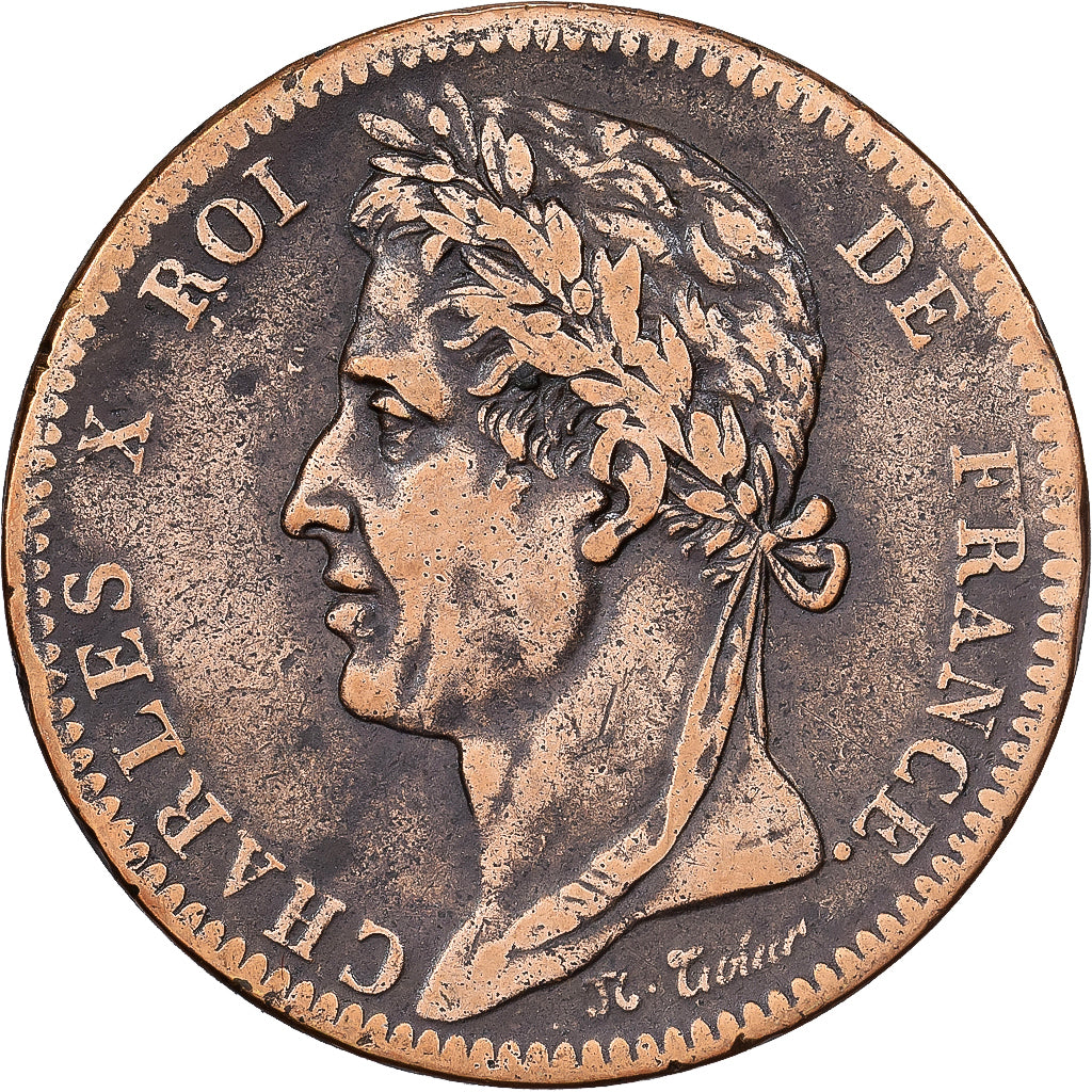 Frankrijk, Charles X, 10 Centimes, 1825, Paris, Bronzen, FR+, KM:11