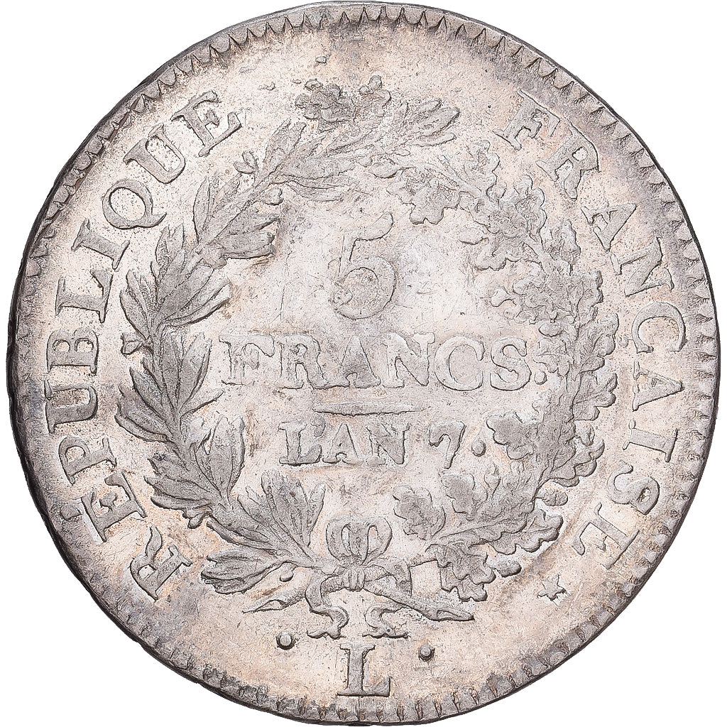 Frankrijk, 5 Francs, Union et Force, AN 7, Bayonne, Zilver, FR+, Gadoury:563