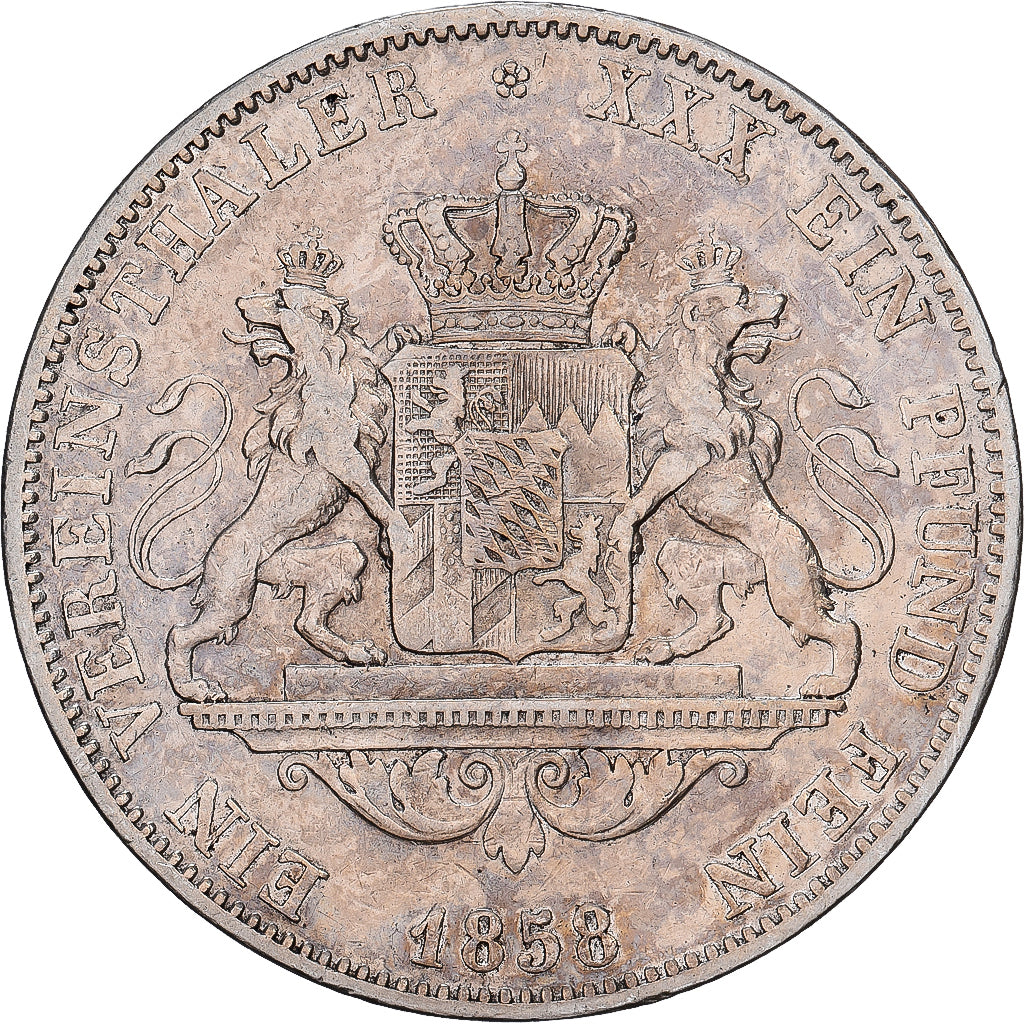 Estados alemanes, Maximilian II, Vereinstaler, 1858, Munich, Plata, MBC, KM:852