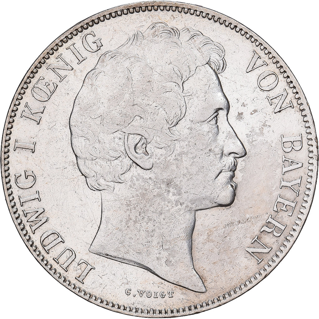 Deutsch Staaten, Ludwig I, 1 Gulden, 1843, Munich, Silber, SS+, KM:788