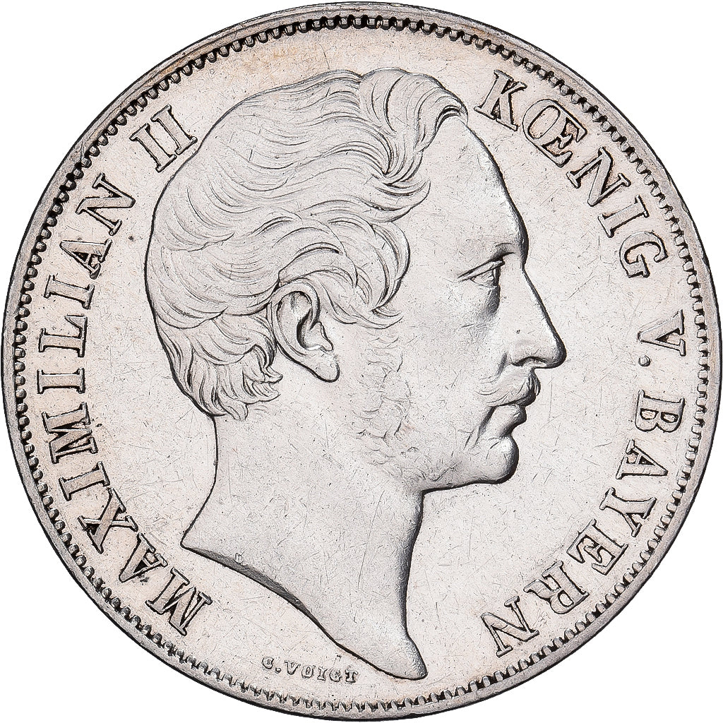 Deutsch Staaten, Maximilian II, 2 Gulden, 1855, Munich, Silber, SS, KM:848
