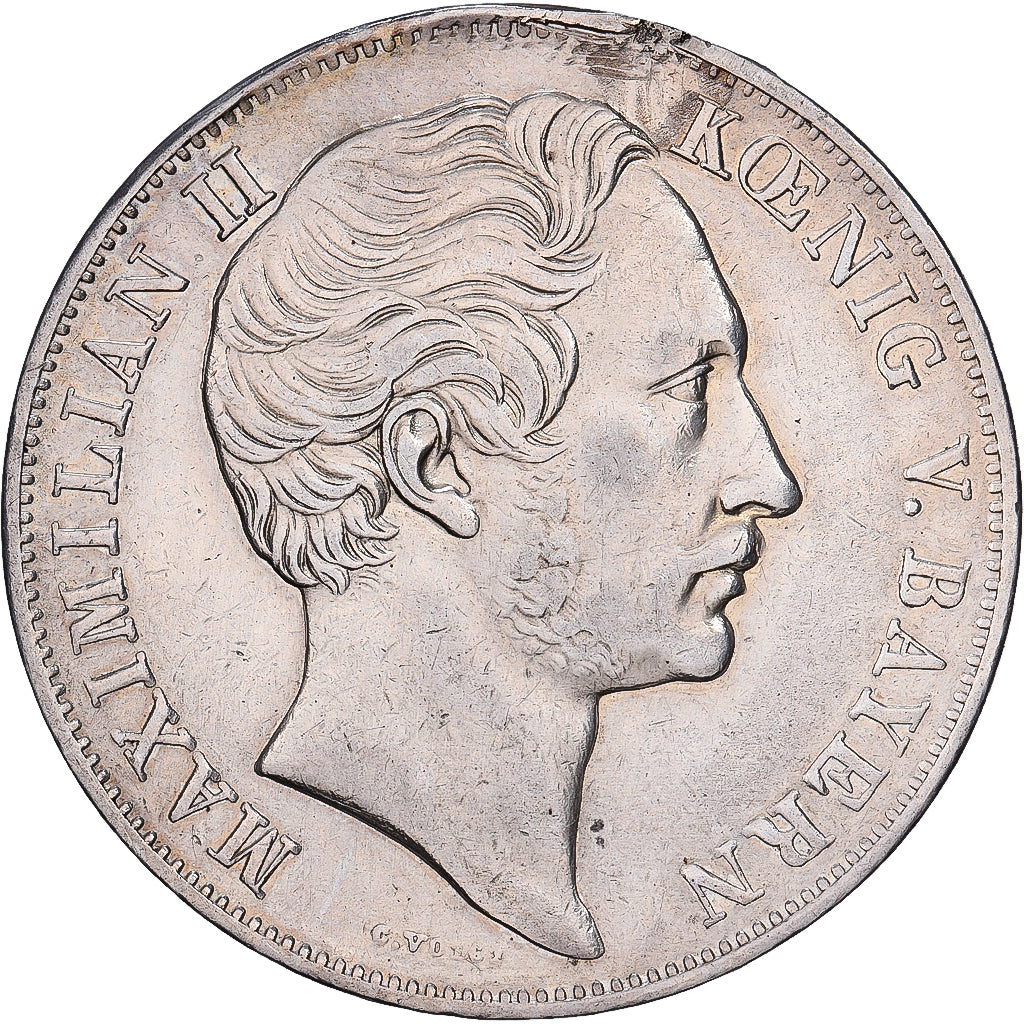Estados alemanes, Maximilian II, 2 Gulden, 1855, Munich, Plata, MBC, KM:848