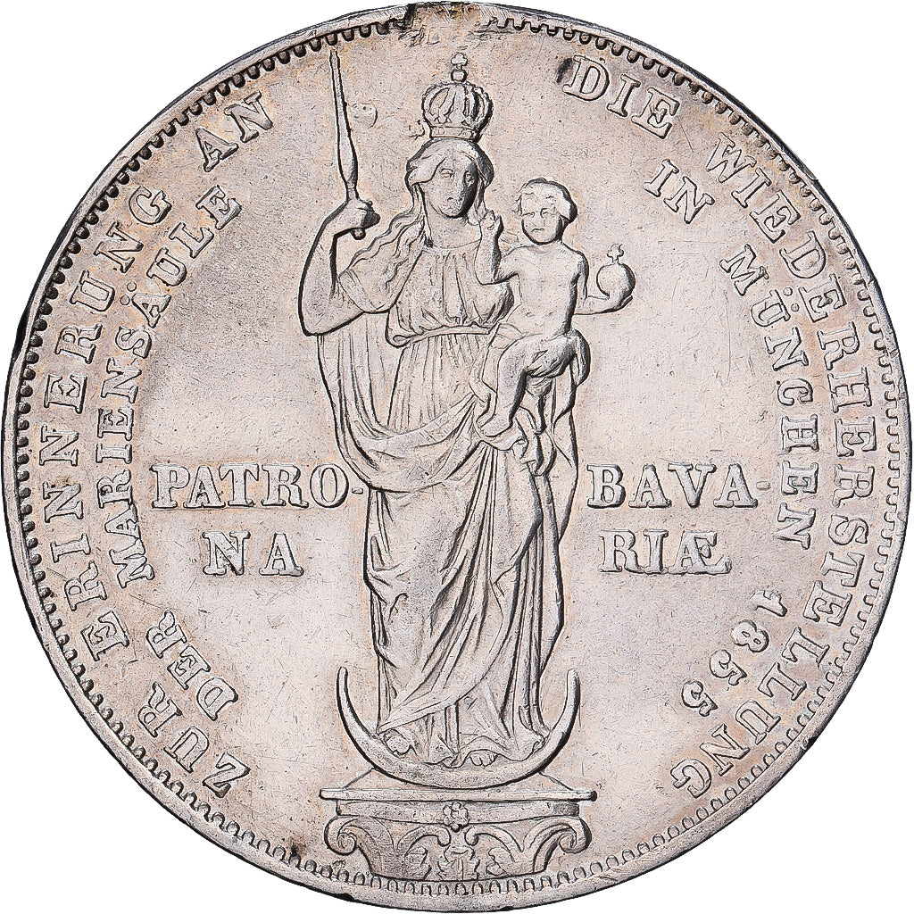 Estados alemanes, Maximilian II, 2 Gulden, 1855, Munich, Plata, MBC, KM:848