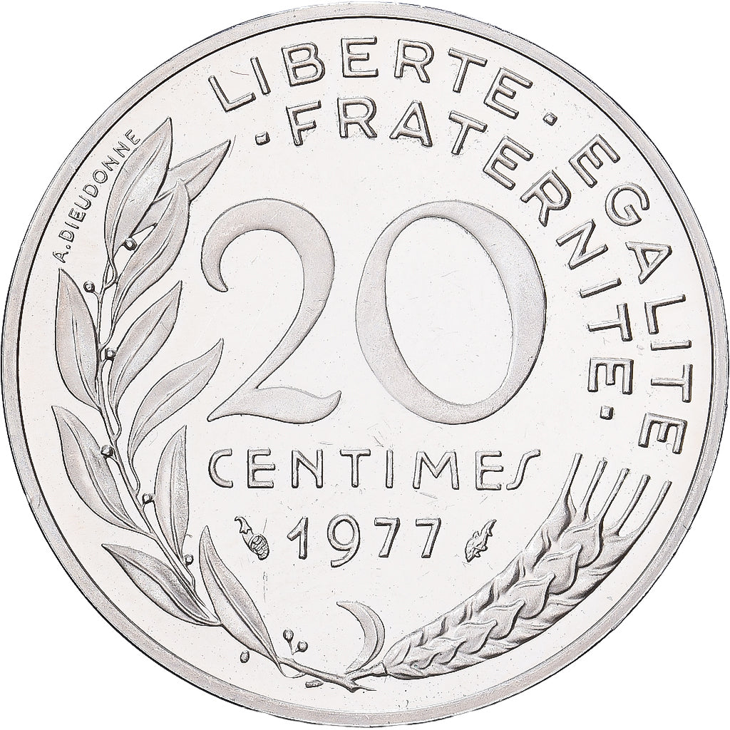 Frankreich, 20 Centimes, 1977, MDP, Piéfort, Silber, UNZ, Gadoury:56.P2