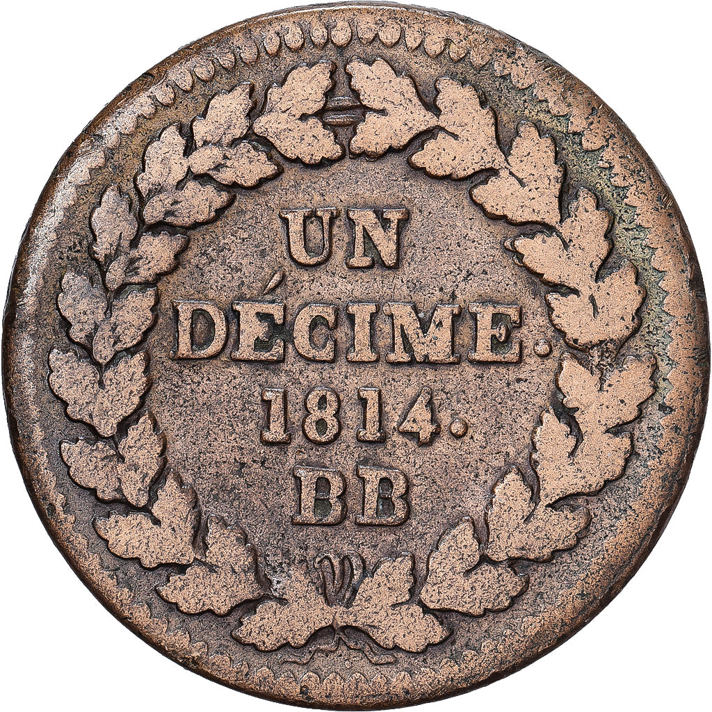 Napoleon I, 1 Décime, 1814, Strasbourg, Bronze, S, Gadoury:195b