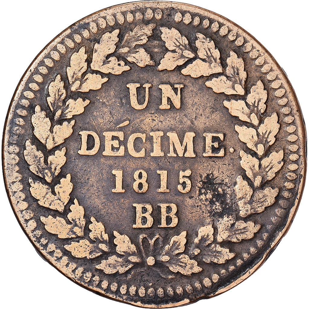 Frankreich, Louis XVIII, 1 Décime, 1815, Strasbourg, Bronze, S+, Gadoury:196c