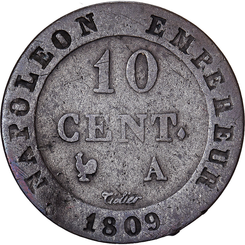 Frankrijk, Napoleon I, 10 Centimes, 1809, Paris, Billon, ZF, Gadoury:190
