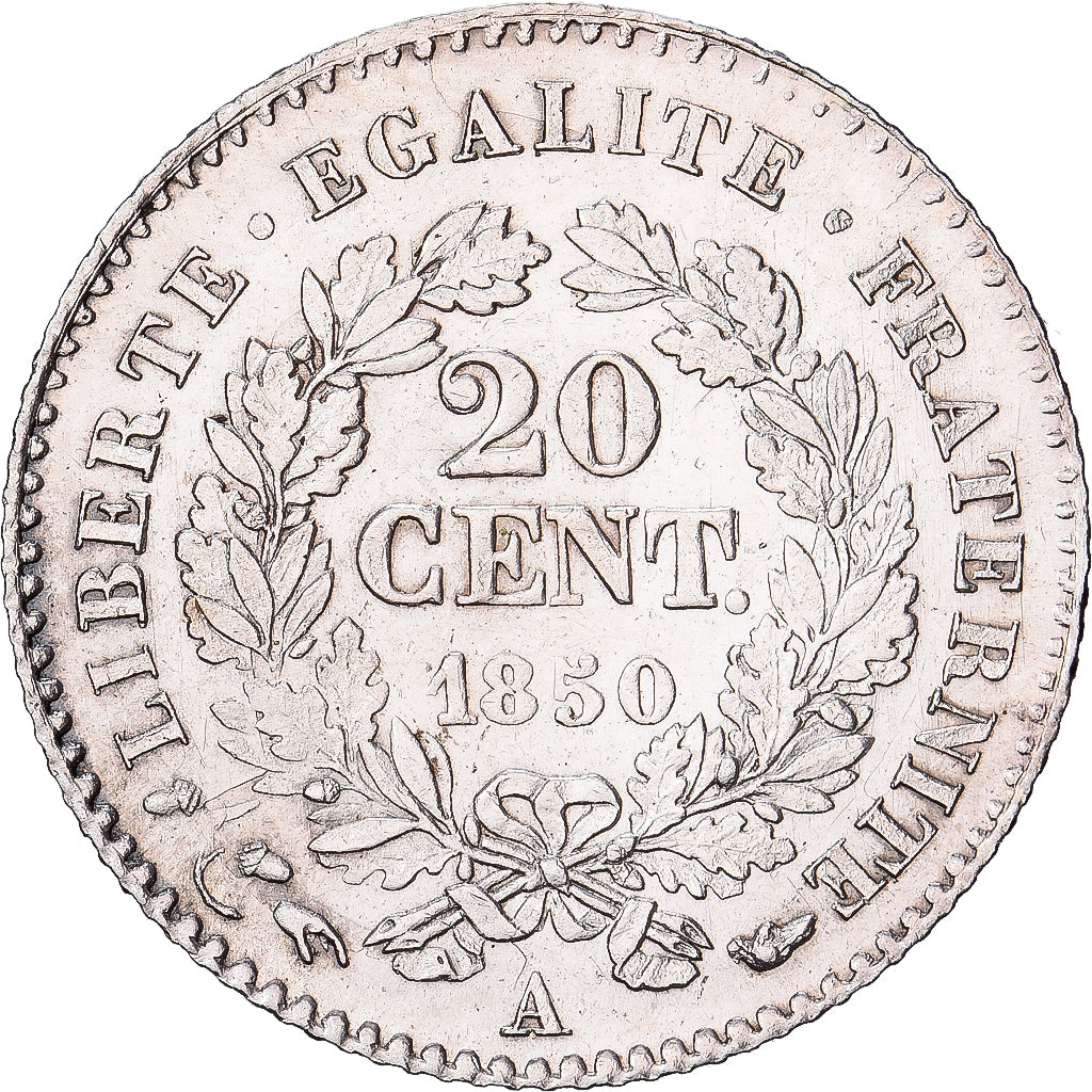 Frankrijk, 20 Centimes, Cérès, 1850, Paris, Zilver, PR, Gadoury:303