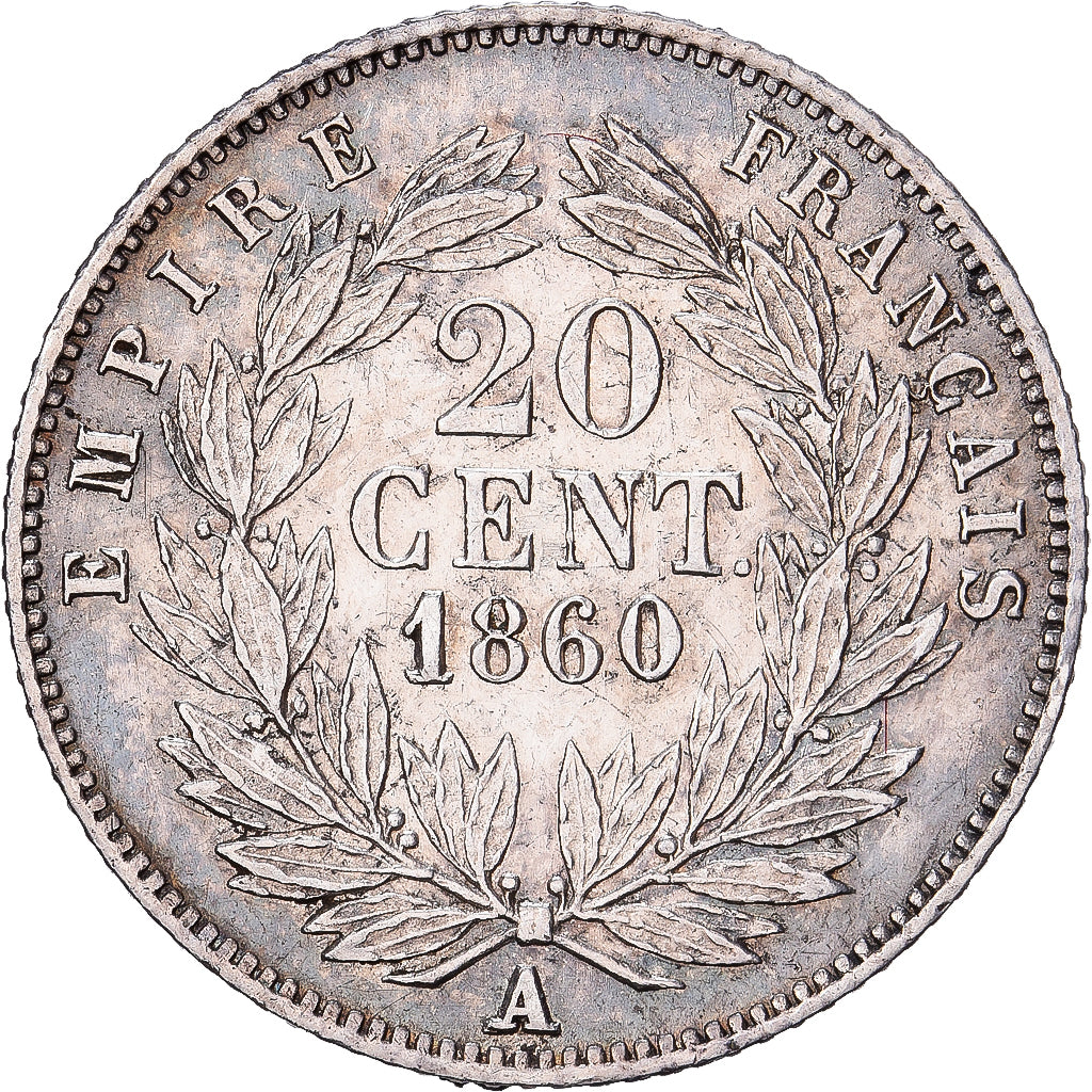 Frankreich, Napoleon III, 20 Centimes, 1860, Paris, Silber, VZ, Gadoury:305