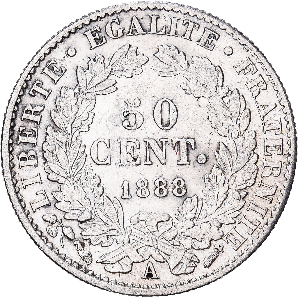 Frankrijk, 50 Centimes, Cérès, 1888, Paris, Zilver, ZF, Gadoury:419a