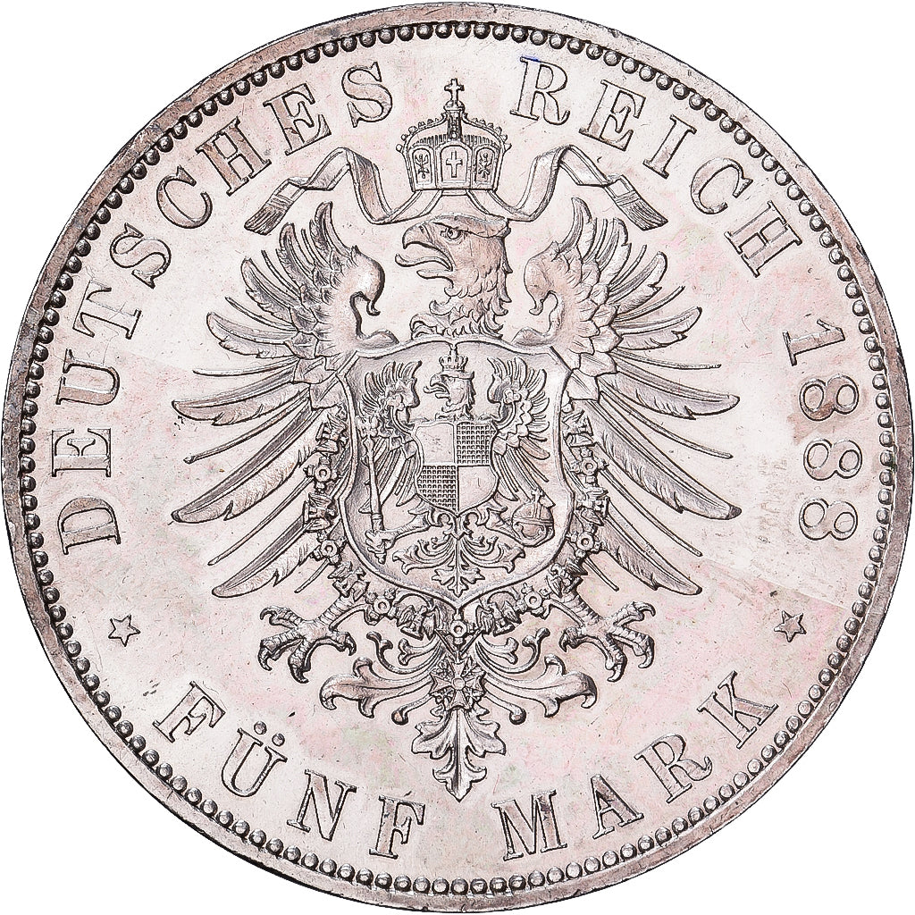 NIEMCY - IMPERIUM, Friedrich III, 5 Mark, 1888, Berlin, Srebro, MS(63), KM:512