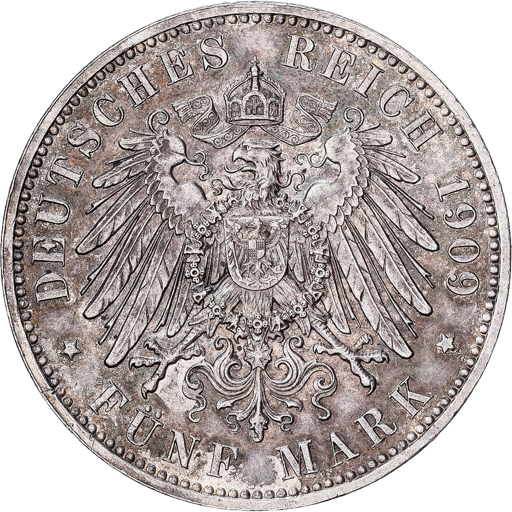 NIEMCY - IMPERIUM, Friedrich August III, 5 Mark, University of Leipzig, 1909