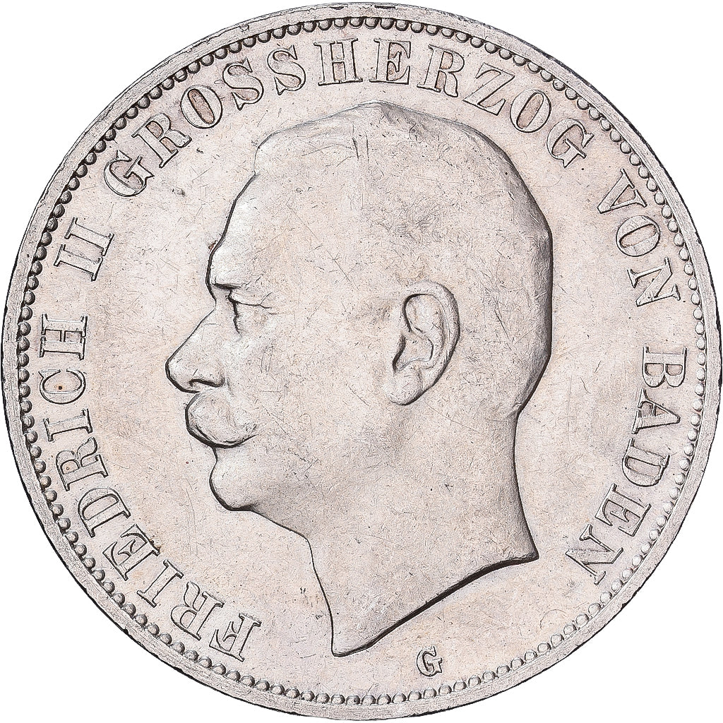 German Empire, Friedrich II, 5 Mark, 1913, Karlsruhe, Silber, VZ, KM:281