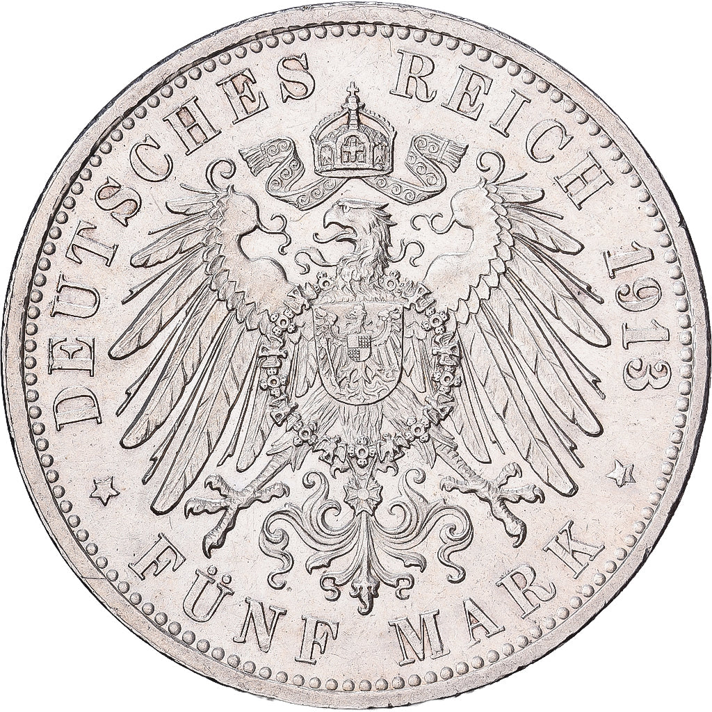 German Empire, Friedrich II, 5 Mark, 1913, Karlsruhe, Silber, VZ, KM:281