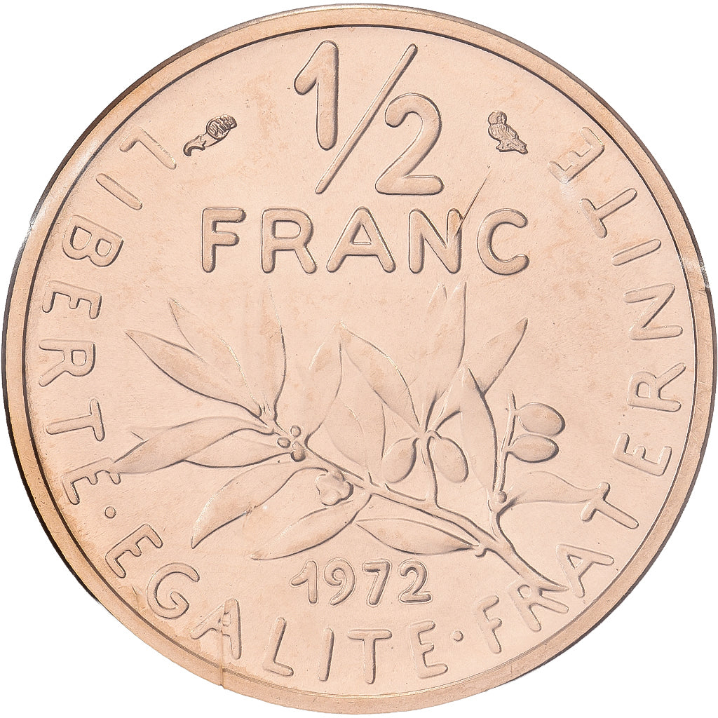 Francja, 1/2 Franc, Semeuse, 1972, MDP, Złoto, MS(65-70), Gadoury:91.P3