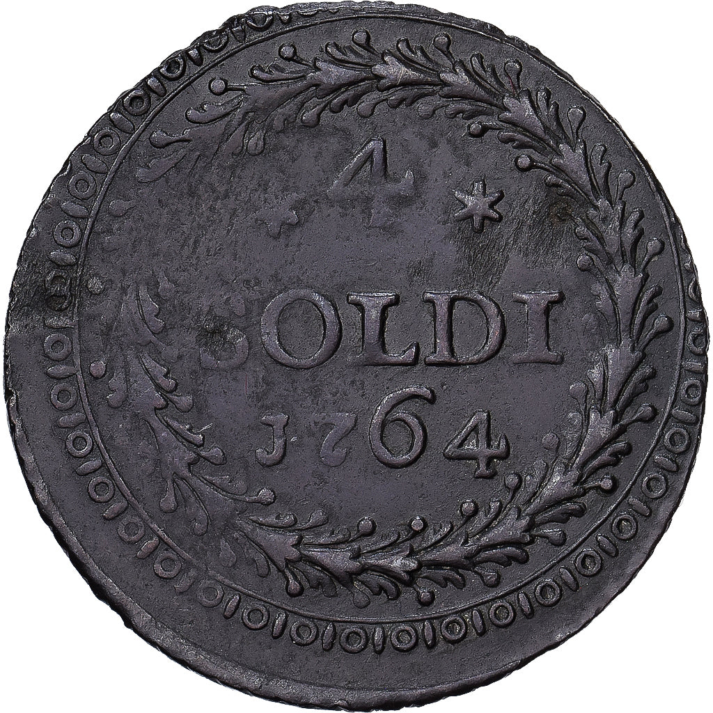 Corsican Republic, Pascal Paoli, 4 Soldi, 1764, Murato, Billon, SS+, Gadoury:7