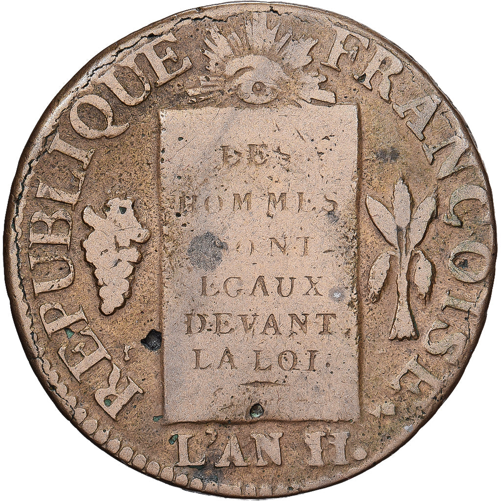 Frankrijk, 1 Sol, Sol aux balances françoise, 1793 / AN II, Dijon, Koper, FR
