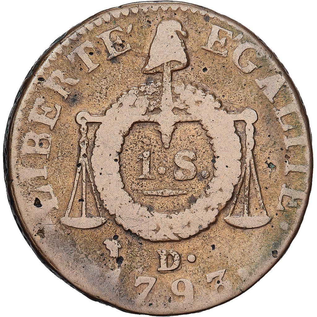 Frankrijk, 1 Sol, Sol aux balances françoise, 1793 / AN II, Dijon, Koper, FR
