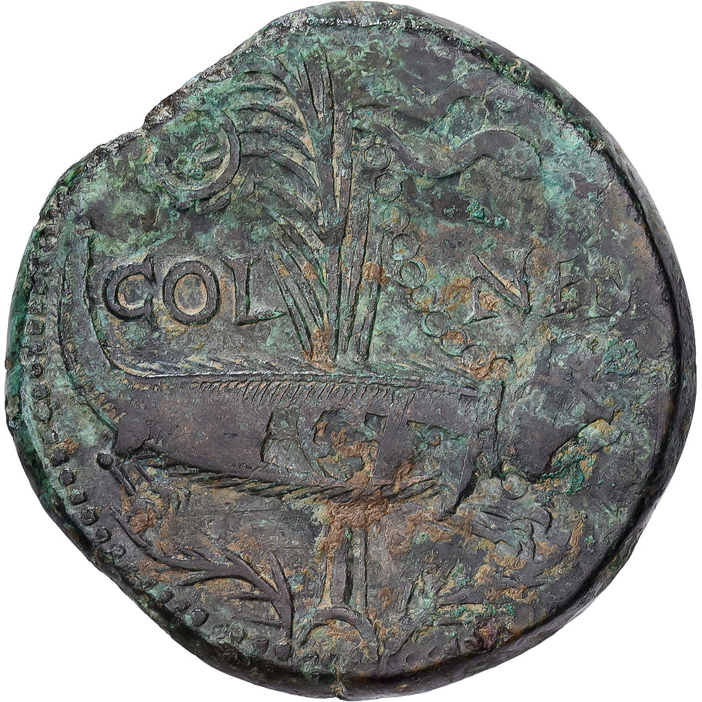 Roman Empire, Augustus & Agrippa, As, 10-14 AD, Nemausus, Bronce, MBC, RIC:160