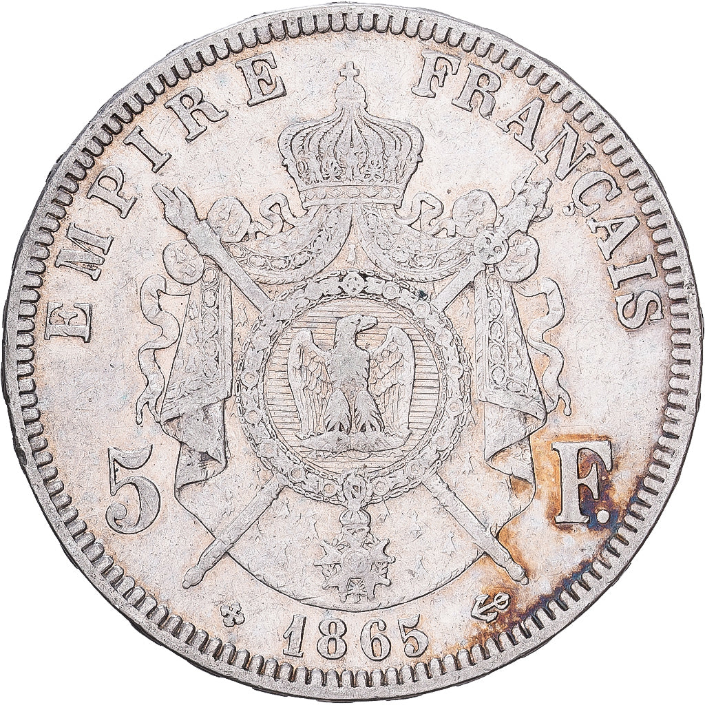 Frankrijk, Napoleon III, 5 Francs, 1865, Strasbourg, Zilver, FR, Gadoury:739