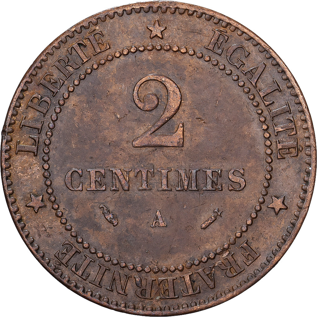 Francia, 2 Centimes, Cérès, 1882, MDP, Bronzo, BB, Gadoury:105