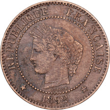 France, 2 Centimes, Cérès, 1892, MDP, Bronze, EF(40-45), Gadoury:105
