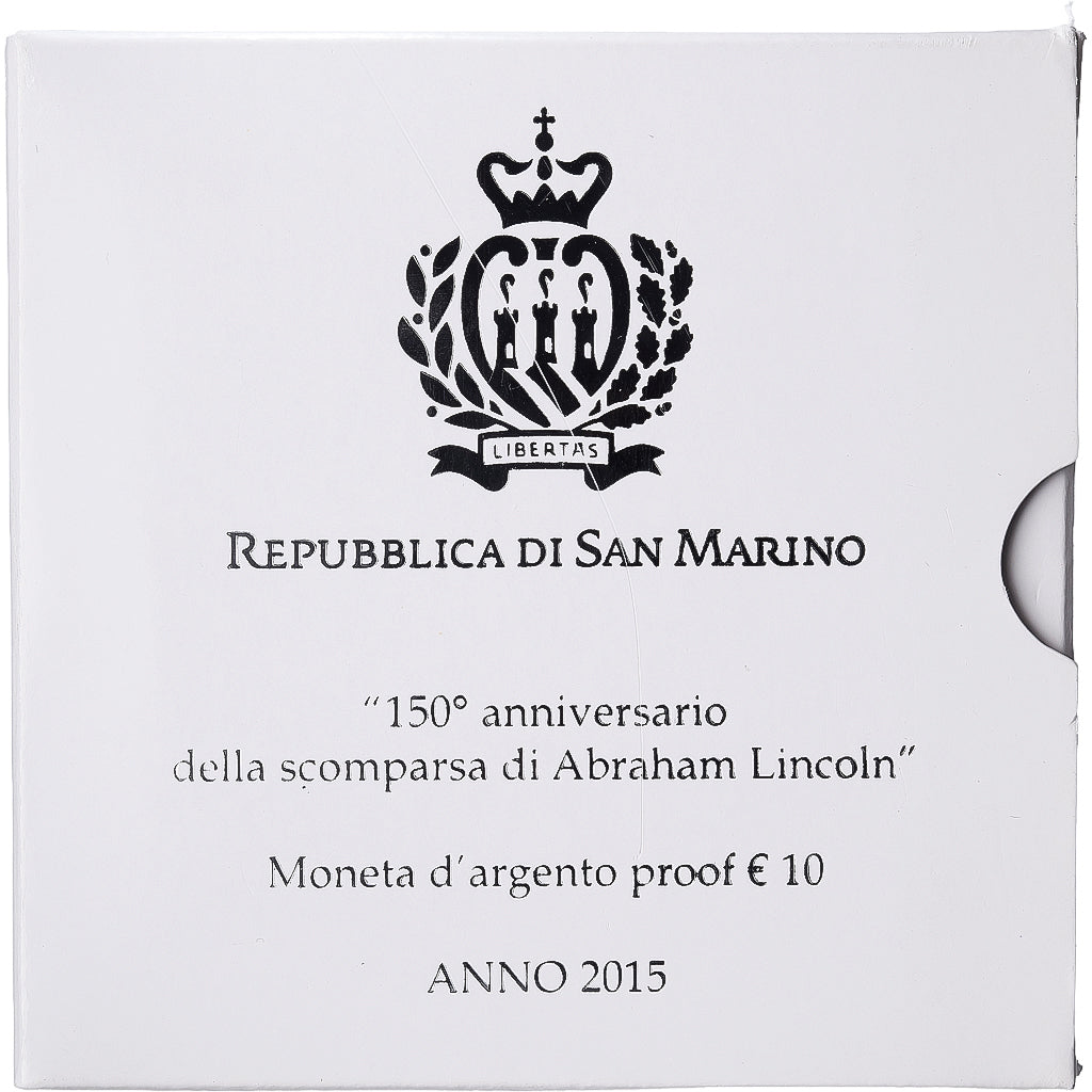 San Marino, 10 Euro, Scomparsa di Abraham Lincoln (150° Anniv.), PP, 2015