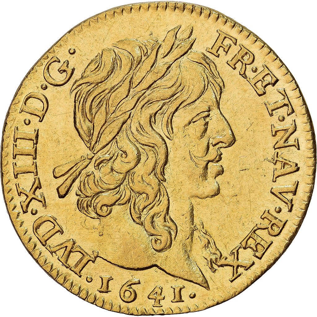 France, Louis XIII, 1/2 Louis d'or, 1641, Paris, Gold, AU(55-58), Gadoury:57