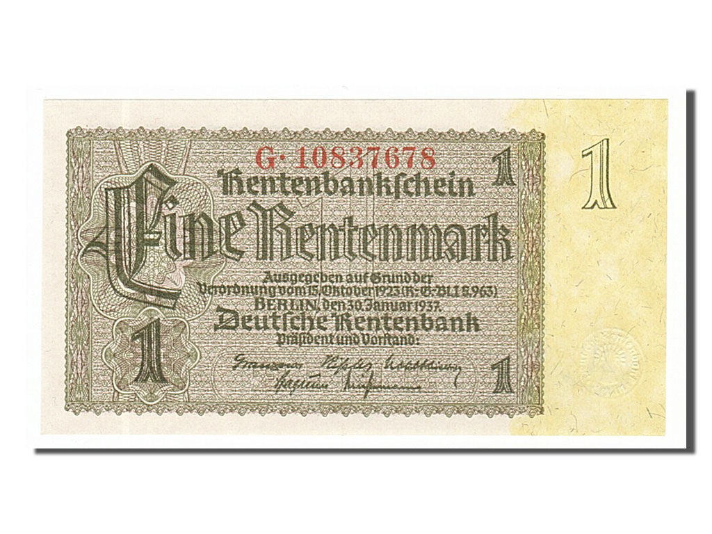 Banknote, Germany, 1 Rentenmark, 1937, 1937-01-30, UNC(65-70)