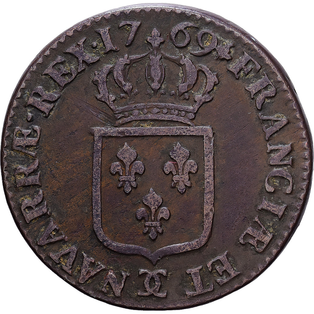 Francja, Louis XV, Sol à la vieille tête, 1769, Besançon, Miedź, VF(30-35)