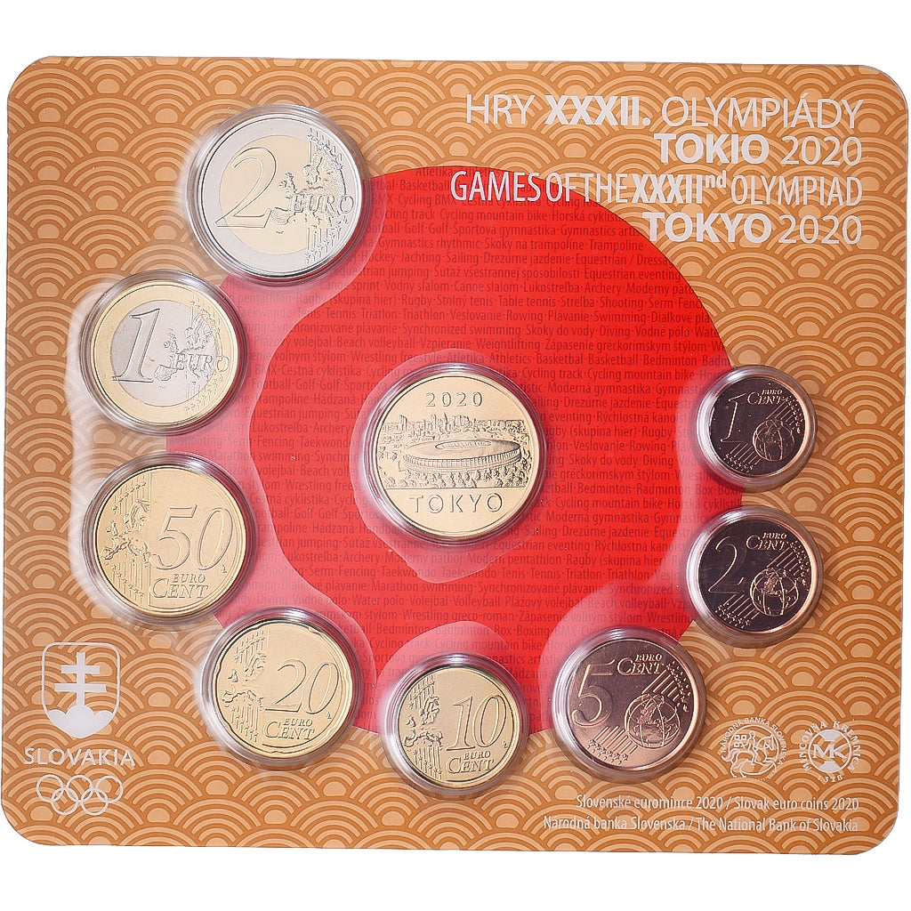 Slovaquie, Coffret 1c. à 2€ + jeton, Tokyo, série FDC, 2020, Kremnica, FDC