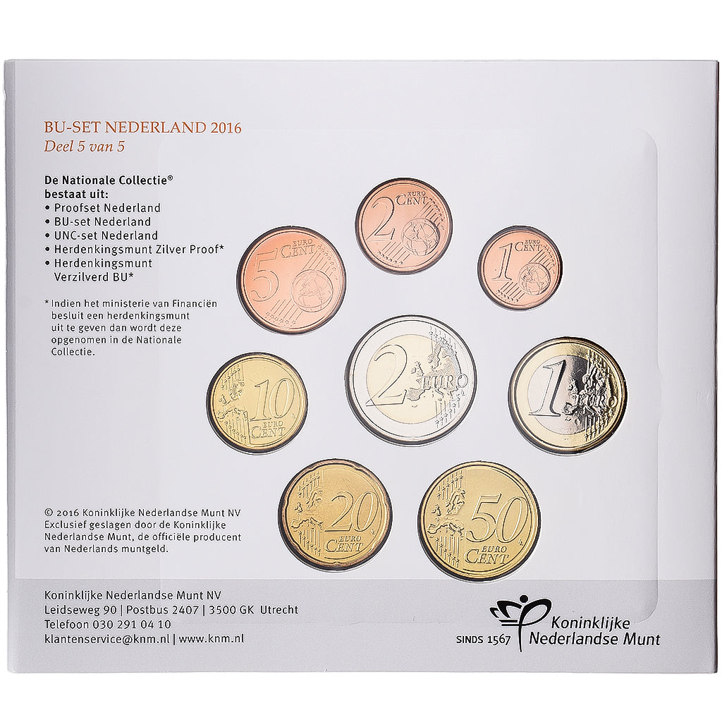 Netherlands, Coffret 1c. à 2€, Série BU, 2016, Utrecht, MS(65-70)