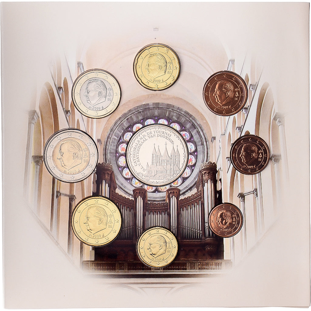 Belgia, Coffret 1c. à 2€ + jeton, Tournai, Cathedral, série FDC, 2009