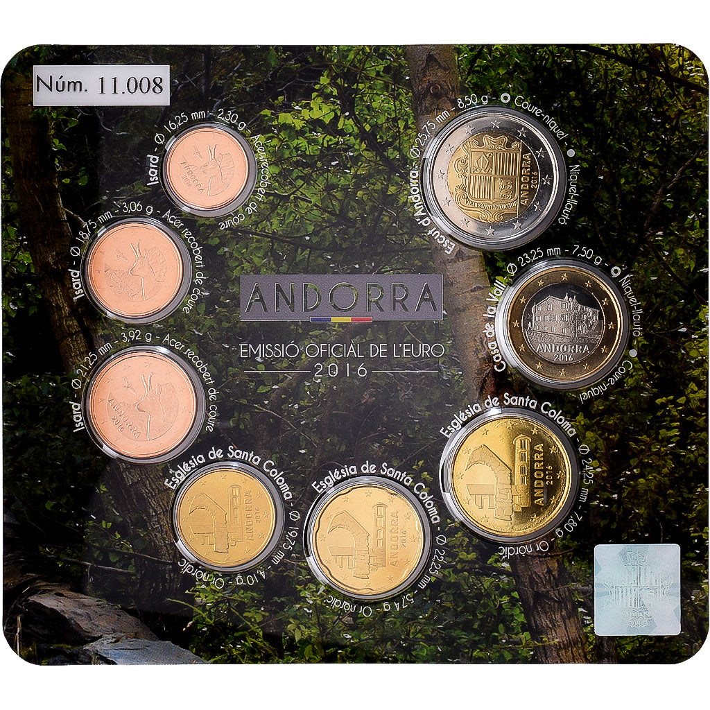 Andorra, Coffret 1c. à 2€, série FDC, 2016, Madrid, ND, MS(65-70)