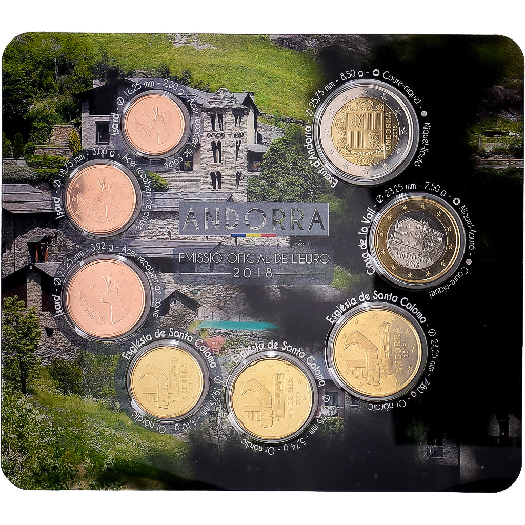 Andorra, Coffret 1c. à 2€, série FDC, 2018, Madrid, MS(65-70)