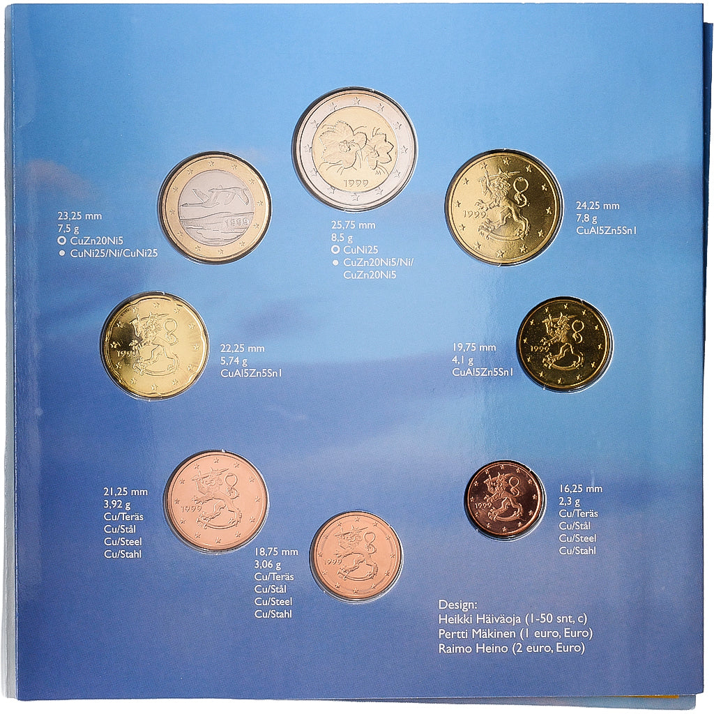 Finland, Coffret 1c. à 2€, série FDC, 1999, Vantaa, MS(65-70)