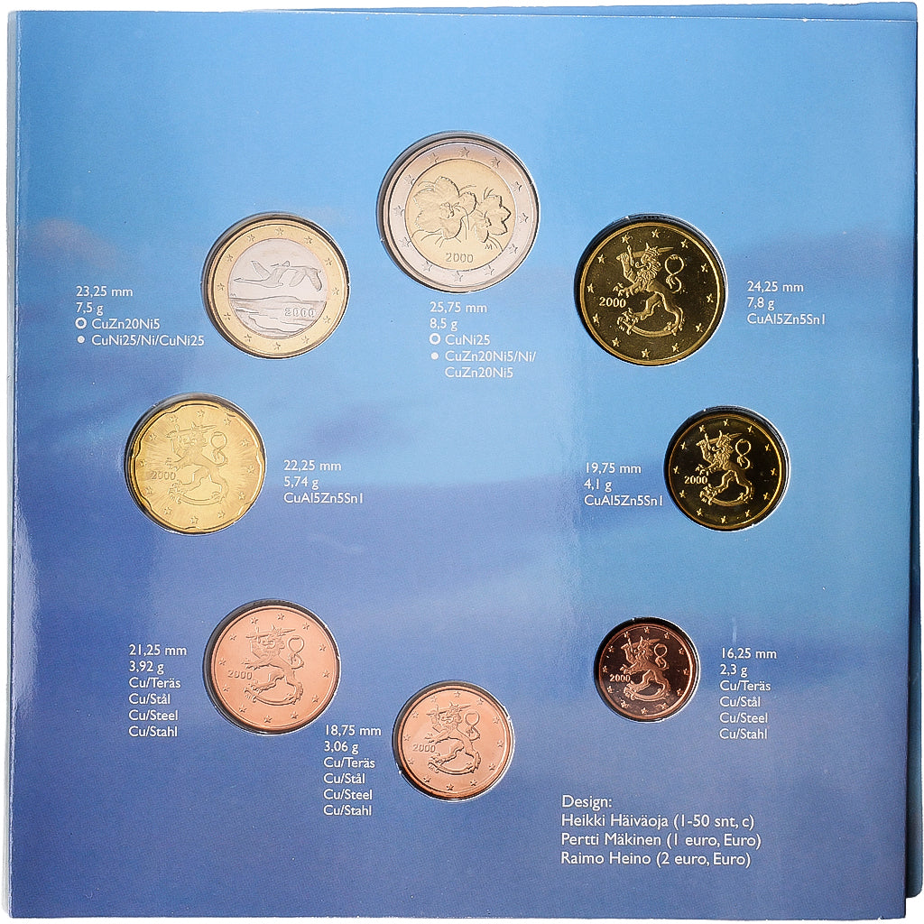 Finlandia, Coffret 1c. à 2€, série FDC, 2000, Vantaa, N.C., FDC