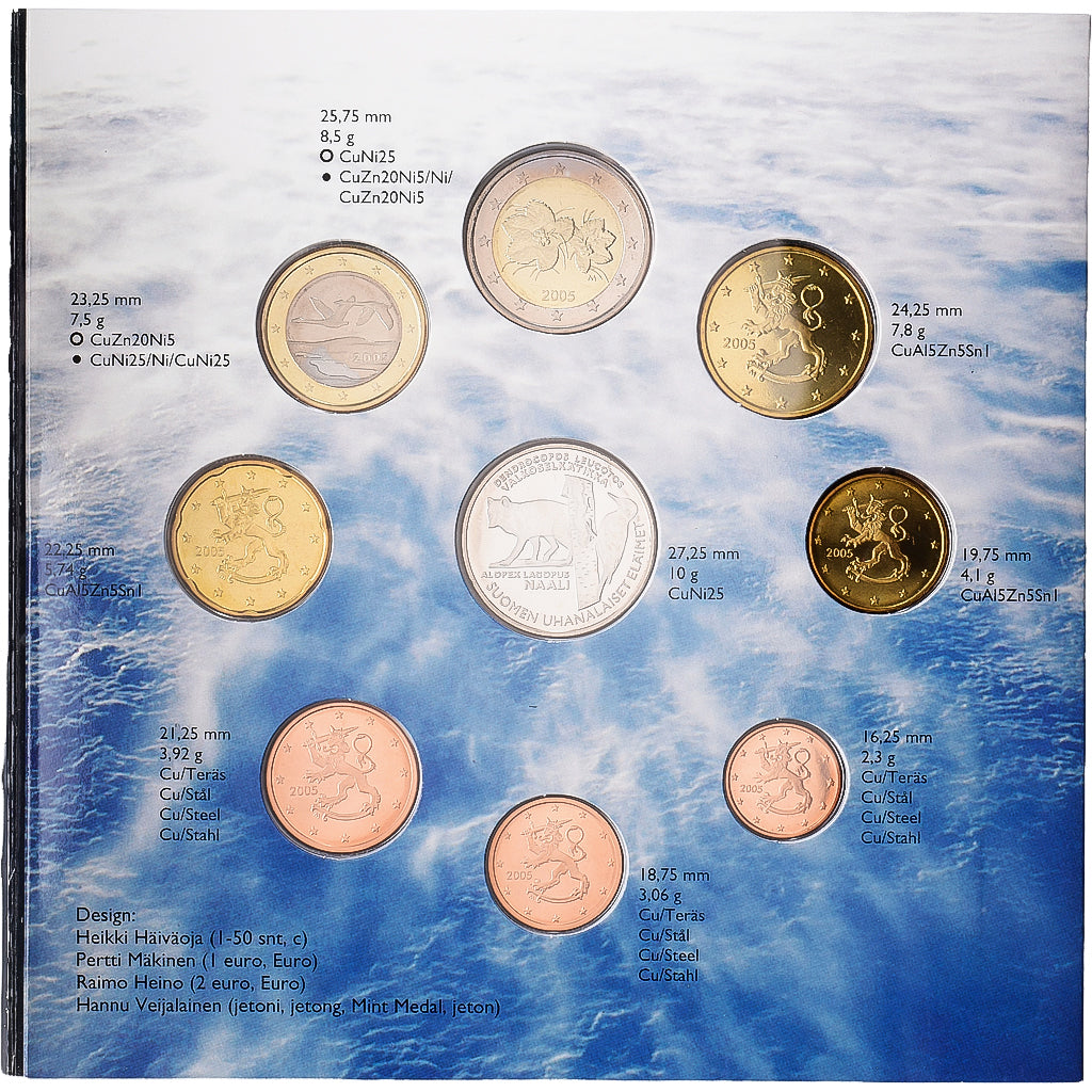Finnland, Set 1 ct. - 2 Euro + Token, rahasarja, série FDC, 2005, Vantaa, STGL