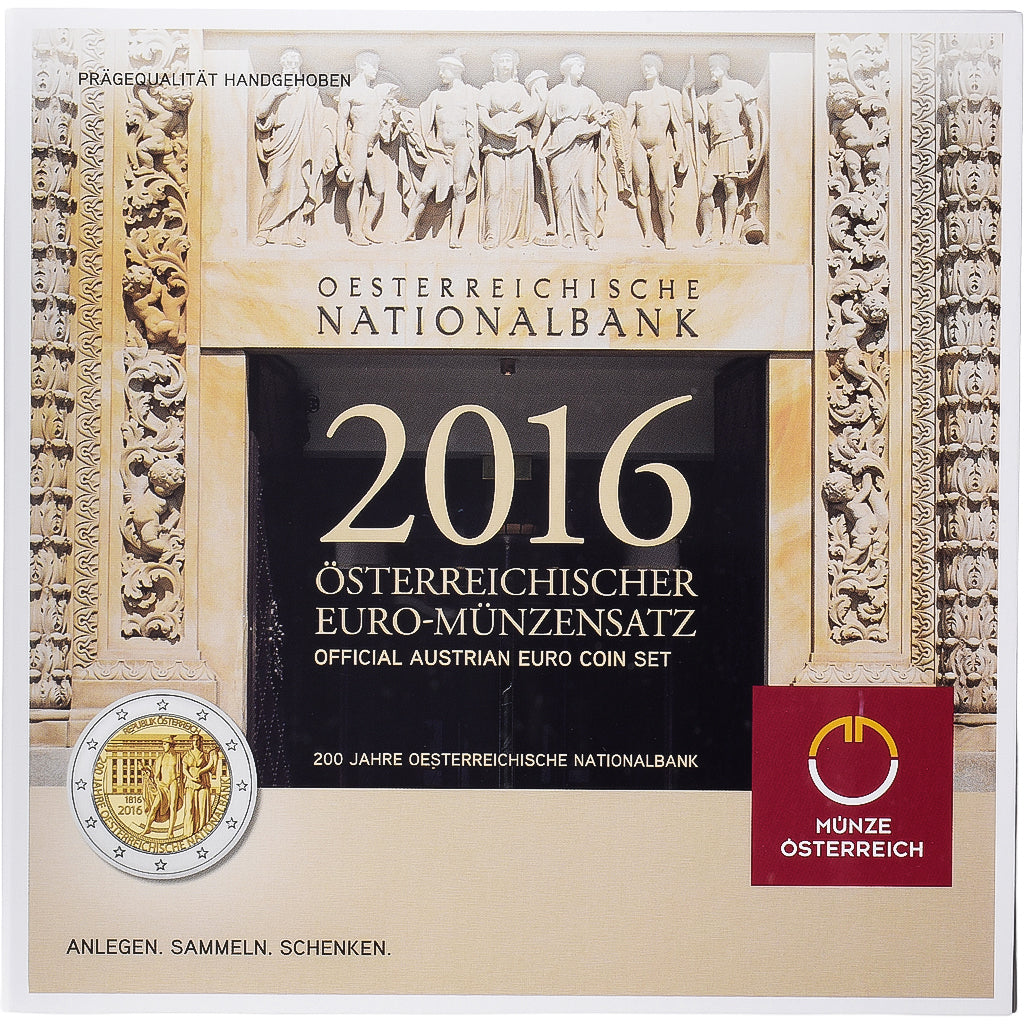 Autriche, Set 1 ct. - 2 Euro, 200th Anniversary - National Bank, série FDC