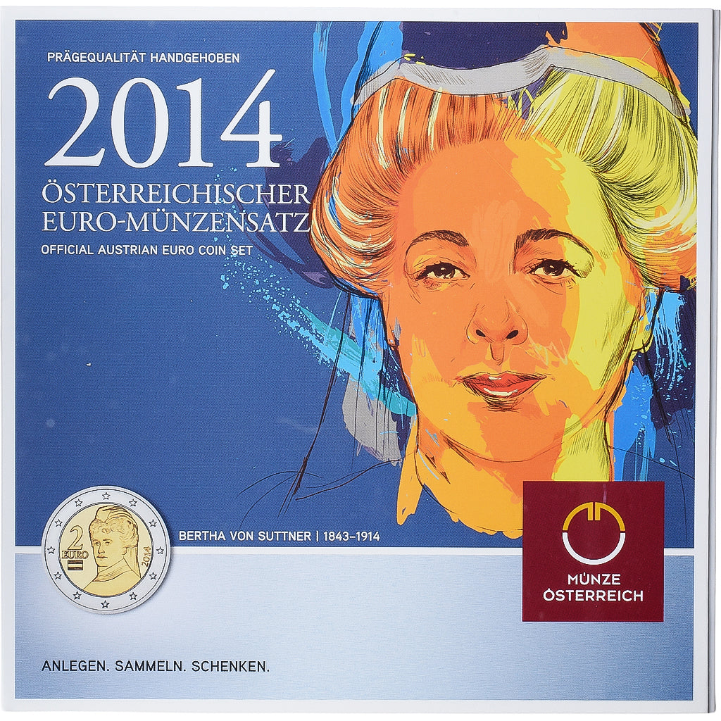Austria, Set 1 ct. - 2 Euro, Bertha von Suttner, série FDC, 2014, Vienne, Sin
