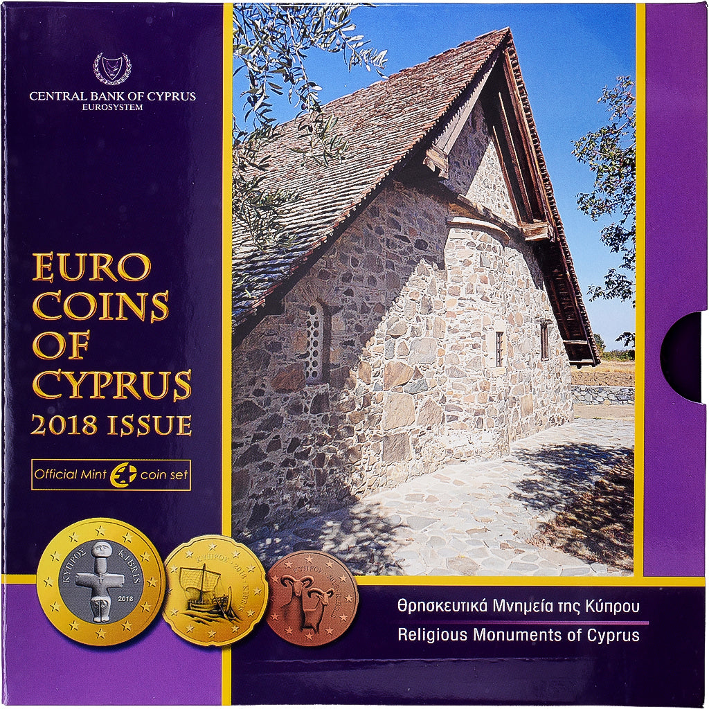 Cypr, Set 1 ct. - 2 Euro, Religious monuments, série FDC, 2018, Athens, ND