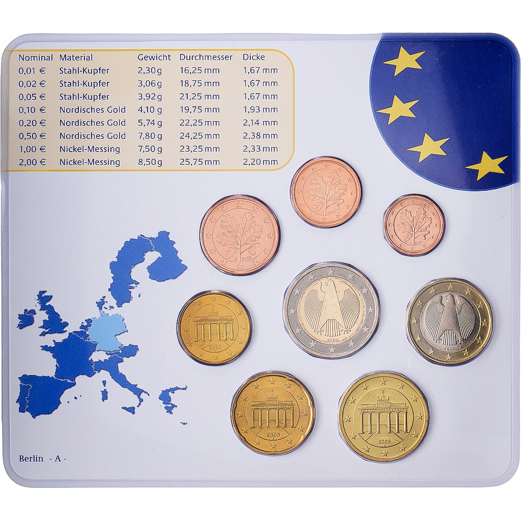 Germania, Set 1 ct. - 2 Euro, série FDC, 2003, Berlin, N.C., FDC