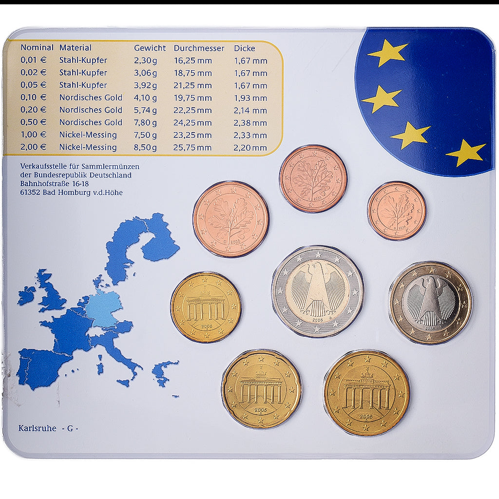 Allemagne, Set 1 ct. - 2 Euro, Série BU, 2005, Karlsruhe, FDC