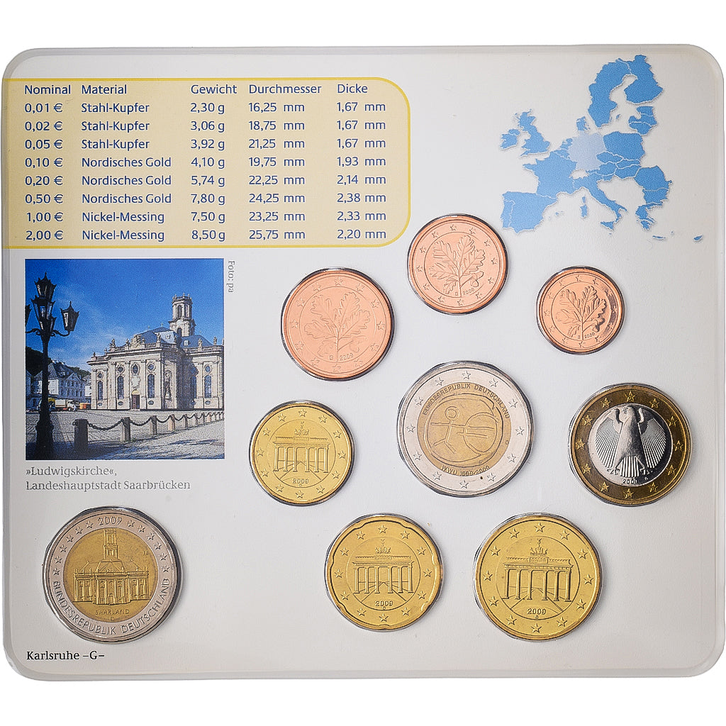 Allemagne, Set 1 ct. - 2 Euro, Série BU, 2009, Karlsruhe, FDC