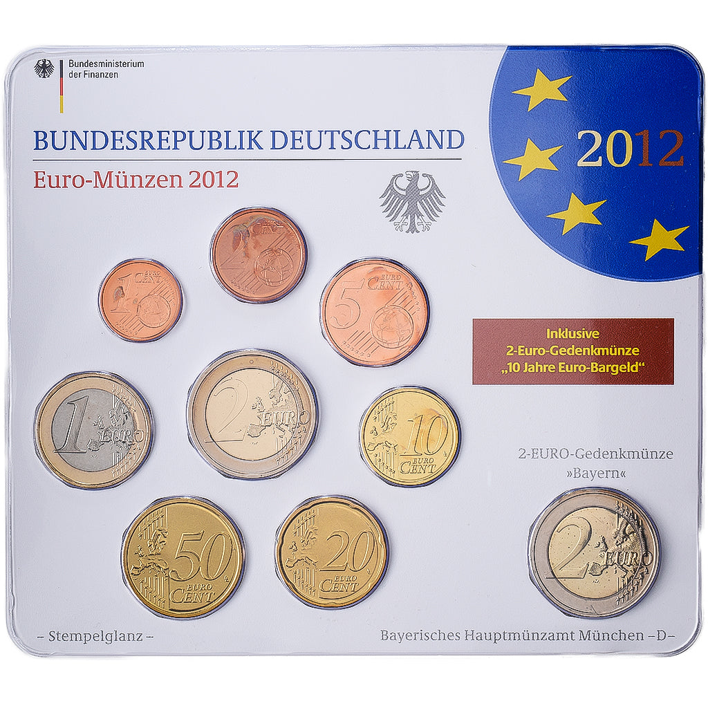 Germany, Set 1 ct. - 2 Euro + 2€, Bayern, Série BU, 2012, Munich, MS(65-70)