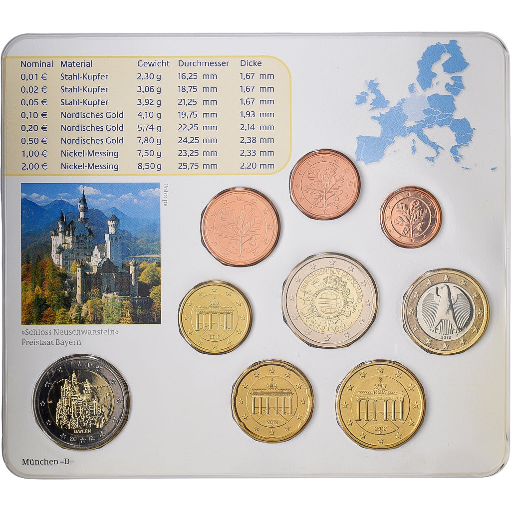 Germany, Set 1 ct. - 2 Euro + 2€, Bayern, Série BU, 2012, Munich, MS(65-70)