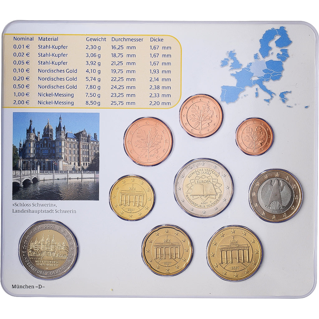 Germany, Set 1 ct. - 2 Euro + 2€, Mecklenburg-Vorpommern, Série BU, 2007
