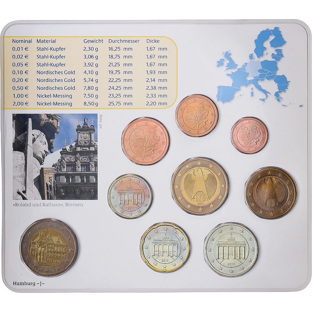 Allemagne, Set 1 ct. - 2 Euro + 2€, Bremen, Série BU, 2010, Hamburg, FDC