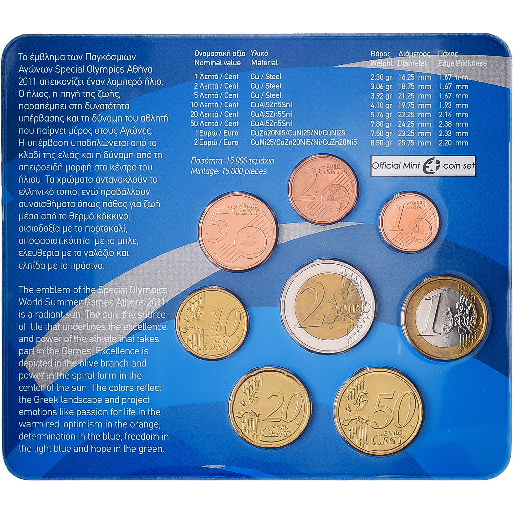 Greece, Set 1 ct. - 2 Euro, XIIIth Special Olympics, Série BU, 2011, Athens