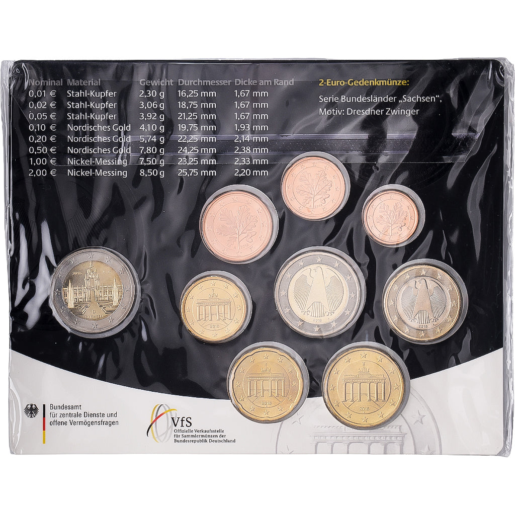 Allemagne, Set 1 ct. - 2 Euro + 2€, Sachsen, Série BU, 2016, Berlin, FDC